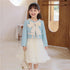 Autumn Suit Children's Two-Piece Mesh Dress Bow Cardigan Sweet Skirt